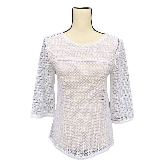 Chelsea28 Sheer 3/4 Sleeve Crochet Tunic Blouse - Picture 4 of 9